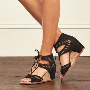 Dolce Vita Linsey Black Suede and Cork Wedge Sandal size 8